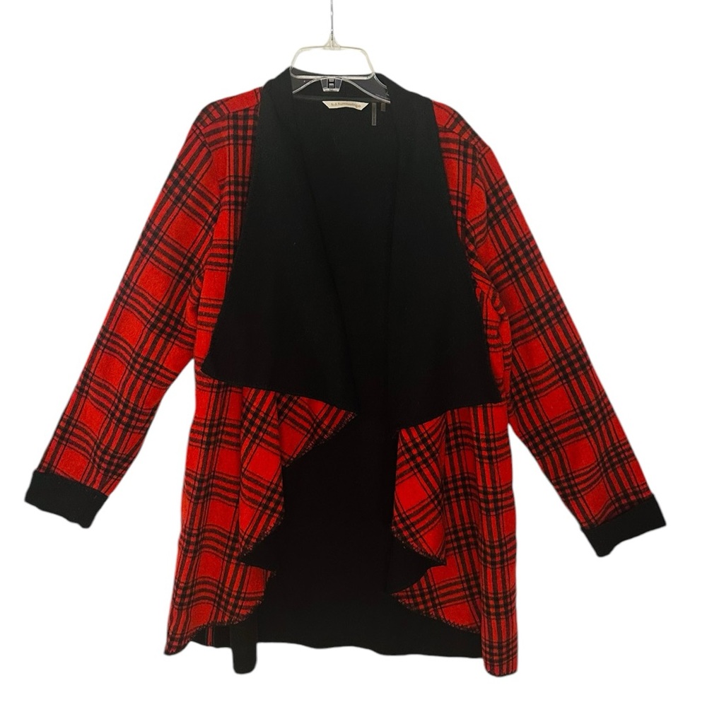 Soft Surroundings Jacket Coat Red Plaid Open Front Sz XL Wool Blend City Classic